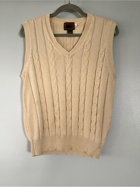 Vintage BOSTON TRADERS 100% Cotton V-Neck Cable Knit Sweater Vest Men’s Large